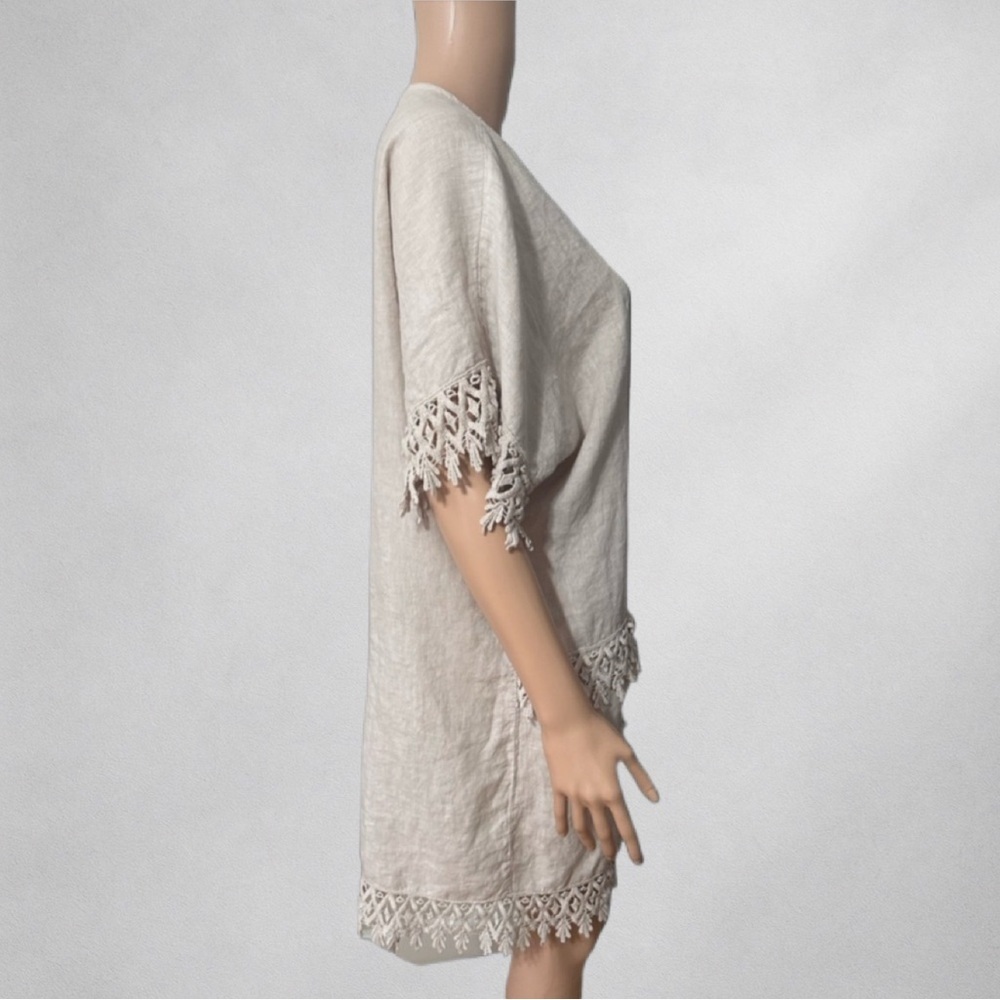Valentina Naldi 100% Linen Women’s Tunic L/XL One Size Lace Trim Boho Italy 0157 - Picture 3 of 8